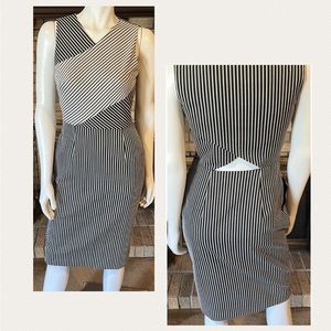 Rachel Roy Black/White Stripe Peek A Boo Back Cut Out Stretch Sheath Dress Sz 2